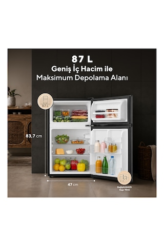 Kumtel HTMF-90EB 87 L Çift Kapılı Mini Buzdolabı