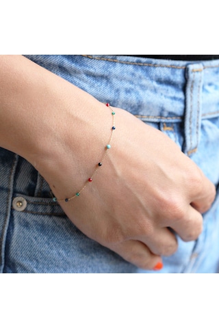 Glorria Altın Sıra Taşlı Bileklik N11.17461 Sarı Altın