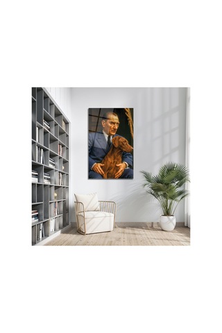 Sadakat Ve Liderlik Temalı Atatürk Ve Köpeği Cam Tablo Atatürk Temalı Dekoratif Duvar Tablosu, Salon, Ofis Ve Çalışma Alanı Dekoru,