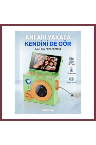 Storeşahin Çeşithane G13pro Mini Retro Kamera Hd, Çift Lensli Döndürülebilir Selfie Ekranlı, Taşınabilir Başparmak Vlog Kamerası Yeşil Shn0720