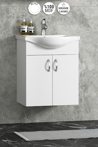 Yıldız 50 Cm Beyaz Mdf Seramik Lavabolu Asma Alt Banyo Dolabı