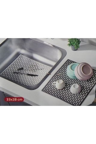 1 Adet Antrasit Renk Dikdörtgen Silikon Lavabo Buzluk Matı 33x28 Cm