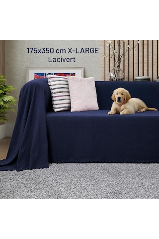 Kaymaz Koltuk Örtüsü Çift Taraflı Mikrofiber Şönil 175x350 Cm Xl- Lacivert Kedi Köpek Ve Çocuk Dostu Lacivert
