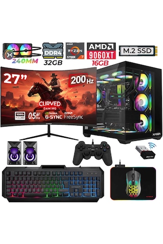 Xaser Nova X40 R7-5700X 32 GB 1 TB M.2 NVMe SSD 16 GB RX9060XT 27" Free Dos Masaüstü Oyuncu Bilgisayarı