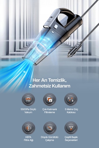 Proseg Pr-as04 6000pa 5v 60w Kablolu Siyah Araç İçi El Süpürgesi