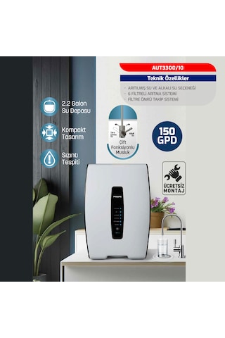 Dijital Ekran Pompalı Su Arıtma Cihazı Aut3300/10 150gpd  Montaj