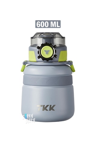 Tkk 600 Ml Çelik Su Matarası Çift Kullanım Pipetli/rahat İçim 12 Saat Sıcak/24 Saat Soğuk Termos -2029-600ml Gri