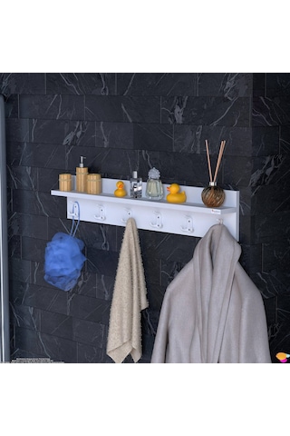 Modilayn Kedi Serisi 6 Lı Banyo Askısı Seti 96,4x18 Cm 18 Kancalı Raflı Düzenleyici Yer Tasarrufu Beyaz