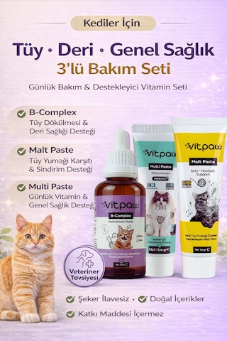 Kediler İçin Tüy Ve Genel Sağlık Vitamin Seti Malt Paste - B+ Complex - Multi Paste