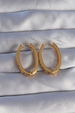 Pirinç Gold Renk Zirkon Taşlı Oval Model Küpe Altın