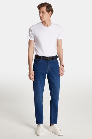 Erkek Normal Kesim Denim Yıkamalı Düz Paça Lacivert Jean Kot Pantolon-34090 Lacivert