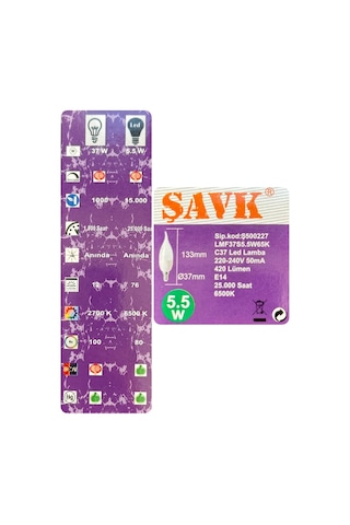 10 Adet Şavk 5,5w 37w Beyaz Işık 6500k E14 Duylu İnce Duy Led Kıvrık Ampul