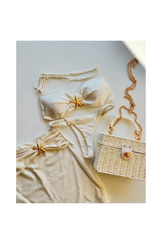 Ece's Design Kadın Deniz Yıldızı Desenli Bikini Takımı My1004 Beyaz