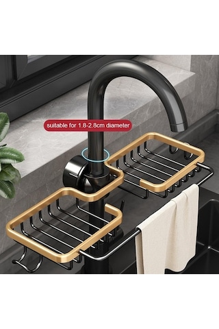 Siyah Lavabo Drenaj Raf Sünger Depolama Musluk Tutucu Çift Yuvalı Sabunluk Raf Sepeti Organizatör Çok Fonksiyonlu Uzay Alüminyum Siyah