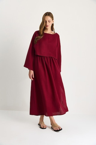 Shade Kadın Yarasa Kol Crop Yırtmaç Detay Etek Müslin Takım 9280-1 60283504 - Bordo