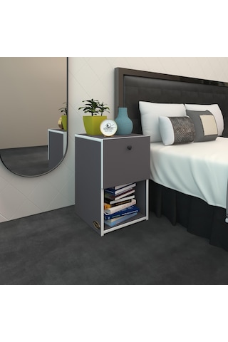 Kenzlife Komodin İzumi Gri 60 39 39 Komidin Kitaplık Ayakkabılık Kapaklı Arkalıklı Beyaz