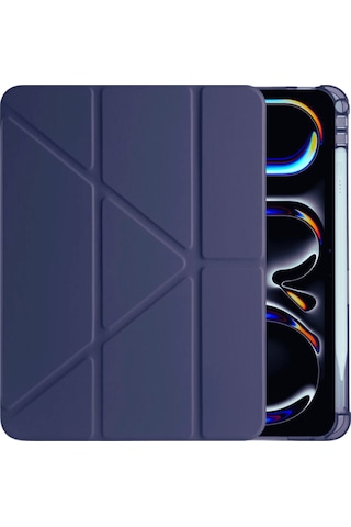 Apple Uyumlu iPad, Pro 13 2024 Kalem Bölmeli Akıllı Uyku Modlu Trifolding A2925 / A2926 Tablet Kılıfı Kapaklı Kılıf