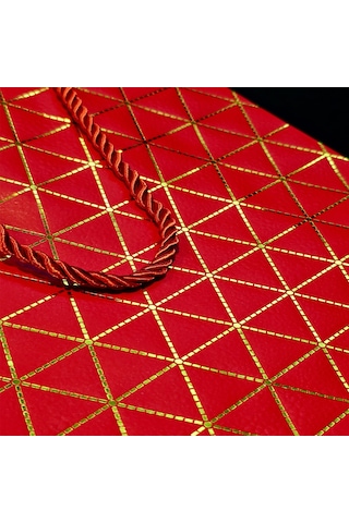 Kırmızı Geometrik Desenli Mini Boy Karton Hediye Çantası