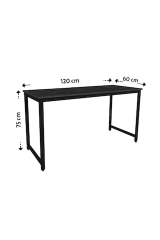 Siyah Çalışma Masası 120x60, Bilgisayar Masası, Ofis Masası, Metal Ayaklı Siyah