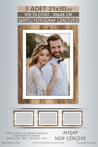 Yhfoto 3 Adet 21x30 Çerçeve Ahşap-beyaz Şeritli Çerçeve A4 Çerçeve Pvc'li Diploma Kahverengi 20 X 30