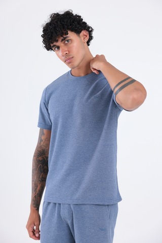 Rowinger Waffle Dokulu Nakış Logo Detaylı Oversize Erkek T-shirt İndigo