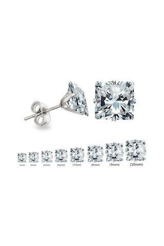 Chavin 3 mm Gümüş Kare Tek Taş Zirkon Bayan Erkek Küpe y95