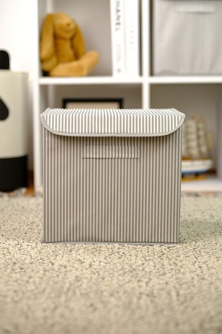 Gri Çizgili Kapaklı Ofis Yatak Odası Oyuncak Havlu Saklama Kutusu Düzenleyici 30x30x30 Gri