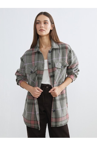 Lcw Vision Pembe Ekose Oversize Kadın Oduncu Gömlek Ceket