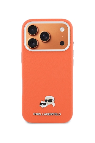 Apple iPhone Uyumlu  17 Pro Max Kılıf Lisanslı M-safeli Metal Kamera Ve Buton K&c Head Logo Pu Deri Kapak Turuncu