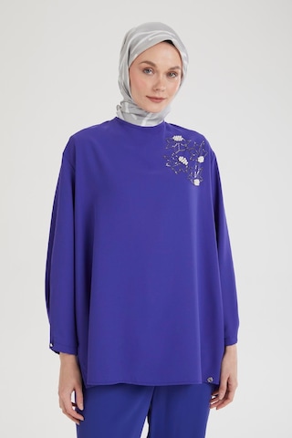 Armine Trend Kolları Düğmeli Taş Desenli Tunik-morcivert 25yt443 Morcivert