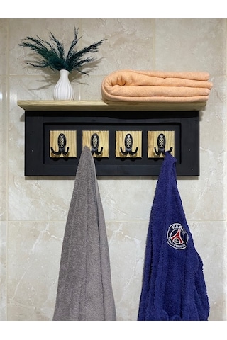 Dekoratif Ahşap Banyo Askısı Siyah