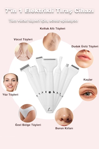 Kadın Tıraş Makinesi, 7' İn 1 Usb Şarj Edilebilir, Yıkanabilir, K