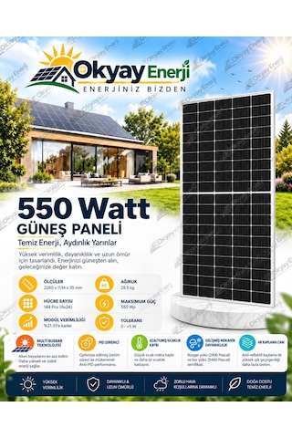 Okyay Enerji 550 Watt Monokristal Güneş Paneli A+