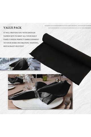 12 Adet Peçete Yemek Bezi, Restoran Düğün Otel Yemek Partisi İçin Siyah