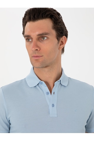 Buz Mavisi Slim Fit Polo Yaka Pamuklu Basic T-shirt Acık Mavı