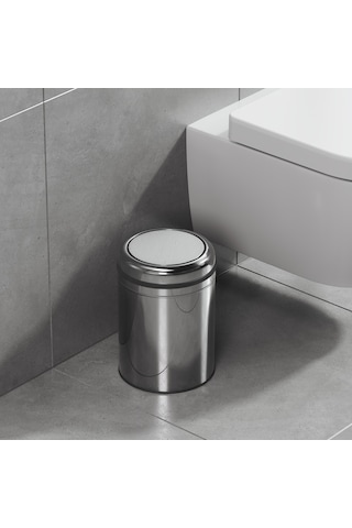 Aqua Bagno Basic Çöp Kovası - Sallanır Kapaklı 8 L, Parlak Krom Paslanmaz Krom