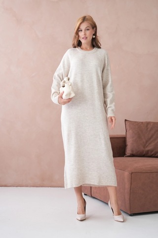 Kadın Bisiklet Yaka Yumuşak Dokulu Maksi Boy Şardonlu Oversize Triko Elbise 8324sw Taş