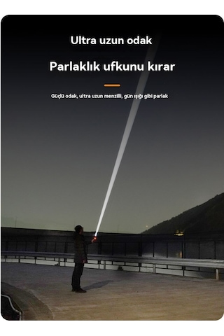 Jian Fan Yeni Yüksekışıklı El Fenerişarj Ultra Parlak Dışmekan Uzun Menzilli Beyaz Lazer Ultra Dayanıklıklıkok Fonksiyonlu El Feneri Siyah