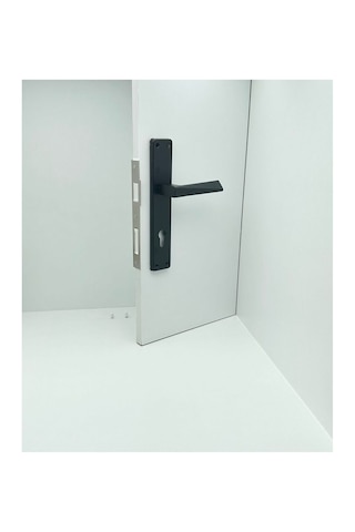 Piramit Siyah Lüx Kare Aynalı Yale Çelik Kapı Kolu Sol Basar Tek Yön