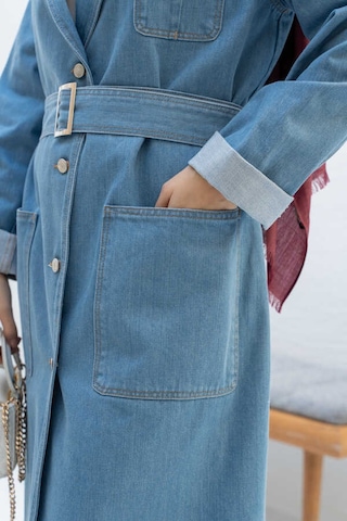 Neways 6655-kuşaklı Denim Ceket Mavi Mavi