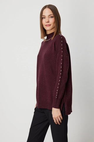 On Fashion Kadın Zımba Detaylı Bordo Kazak 60307 Bordo