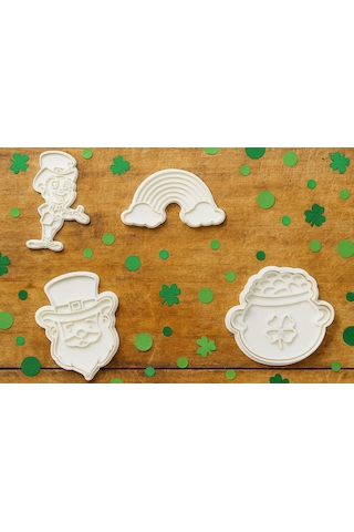 Şans Temalı Kurabiye Kalıbı Seti 4 Lü Set - Gökkuşağı, Şapka, Karakter, Kazan Beyaz