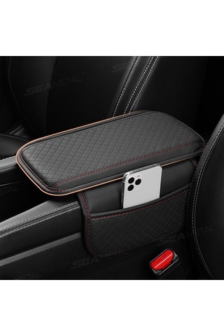 Gri Seametal Araba Kol Dayama Minderi Merkezi Konsol Kutusu Ped Koruyucu Kaymaz Yumuşak Yan Depolama Cepler Kapak Araba Aksesuarları