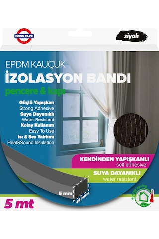 Epdm Kauçuk Pencere Kapı Izolasyon Bandı Siyah 5Mmx15Mmx5Mt