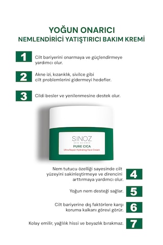 Sinoz Pure Cica Tahriş Olmuş Hasarlı Ciltlere Özel Bakım Kremi 50 ML