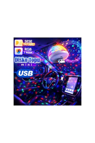 Usb Mini Disko Topu Rgb 7 Renk Ses Duyarlı Araç İçi Led Parti Işığı Yeşil