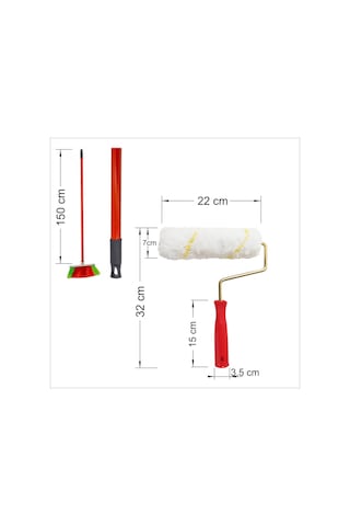 Geniş 25 Cm Boya Rulolu Merdaneli Oto Yıkama Fırçalı 150cm Sap