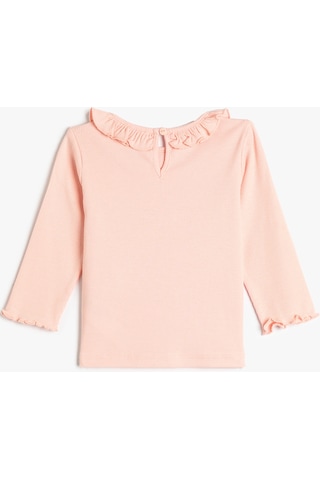Koton Basic Tişört Uzun Kollu Fırfır Detaylı Bisiklet Yaka Pamuklu Pembe 4wmg10027ak 4WMG10027AK274 Pembe