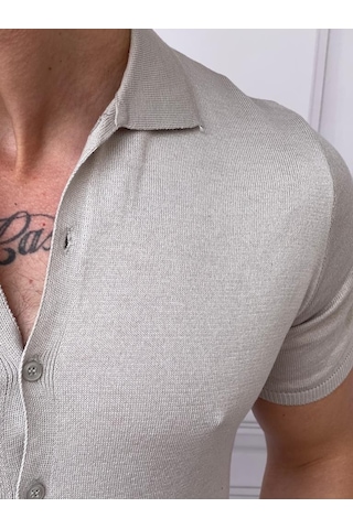 Modefendi Slim Fit Polo Yaka Triko Pamuklu Kısa Kollu Gömlek Gümüş