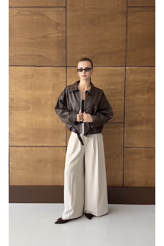 Prifaldi Oversize Bomber Deri Ceket Kahverengı